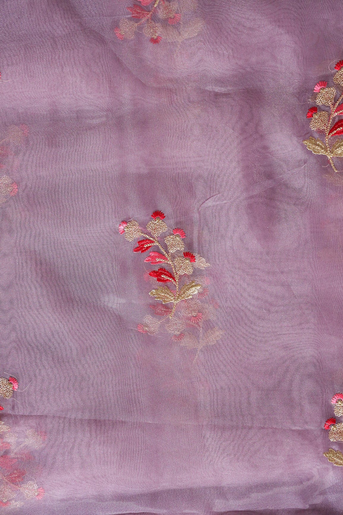 AIzaSyBcstauz-XMPRhEY21AUzeo032pxrXB5Ug - Beautiful Multi Color Leafy Embroidery Work On Lilac Purple Tissue Fabric