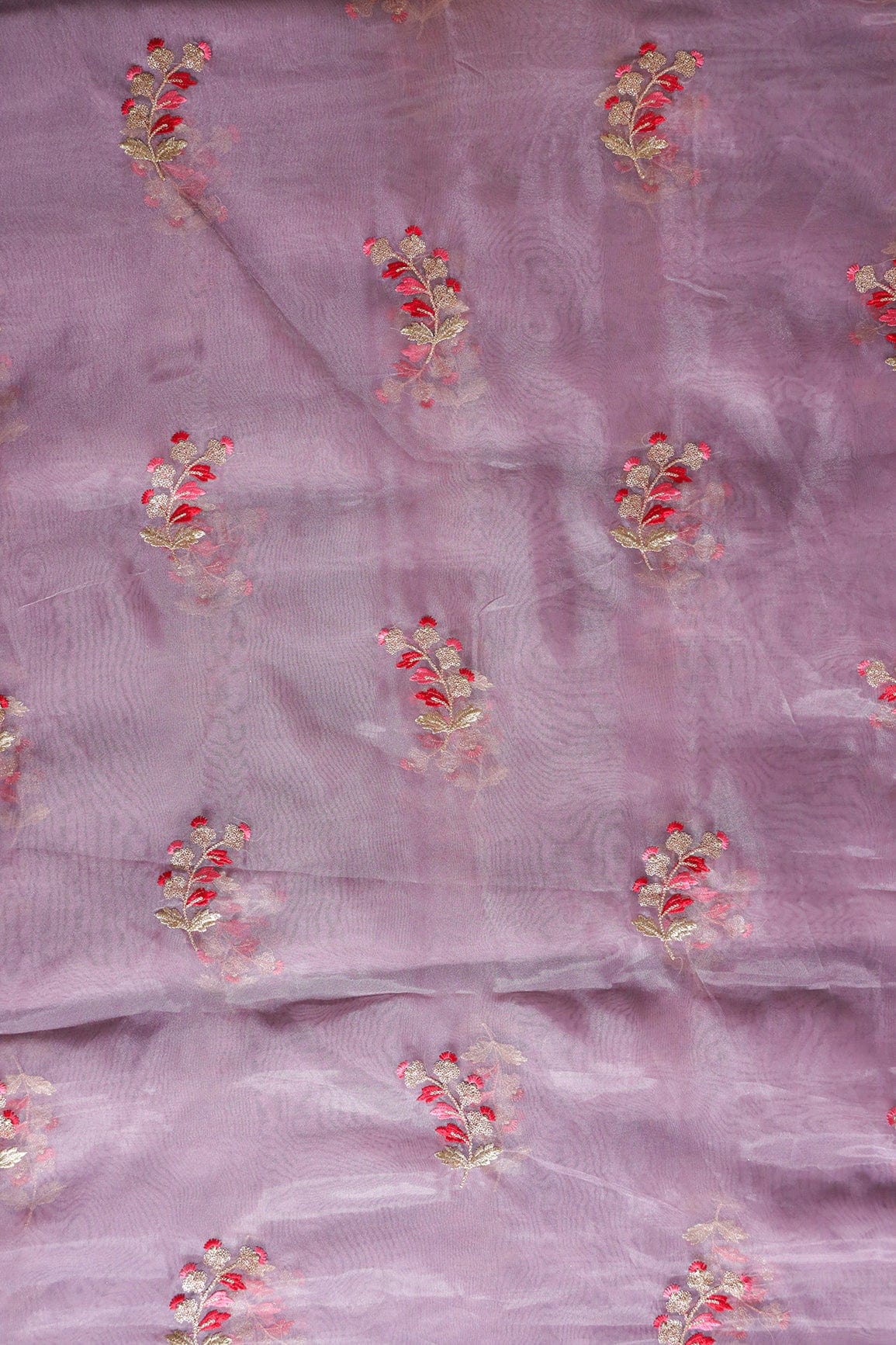 AIzaSyBcstauz-XMPRhEY21AUzeo032pxrXB5Ug - Beautiful Multi Color Leafy Embroidery Work On Lilac Purple Tissue Fabric