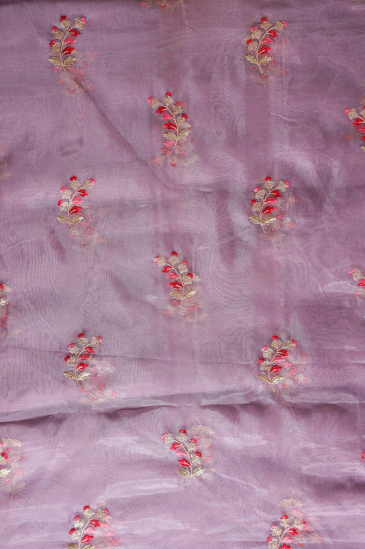 AIzaSyBcstauz-XMPRhEY21AUzeo032pxrXB5Ug - Beautiful Multi Color Leafy Embroidery Work On Lilac Purple Tissue Fabric