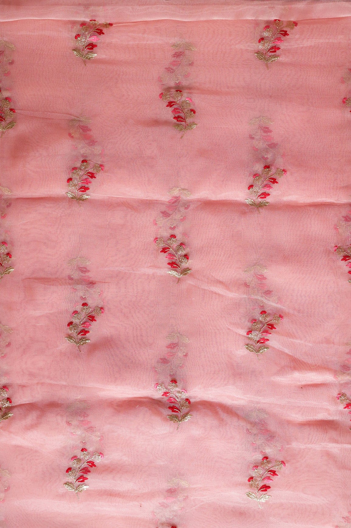 AIzaSyBcstauz-XMPRhEY21AUzeo032pxrXB5Ug - Beautiful Multi Color Leafy Embroidery Work On Peach Tissue Fabric