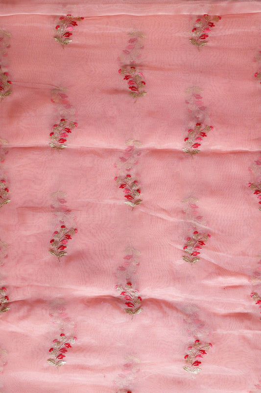 AIzaSyBcstauz-XMPRhEY21AUzeo032pxrXB5Ug - Beautiful Multi Color Leafy Embroidery Work On Peach Tissue Fabric