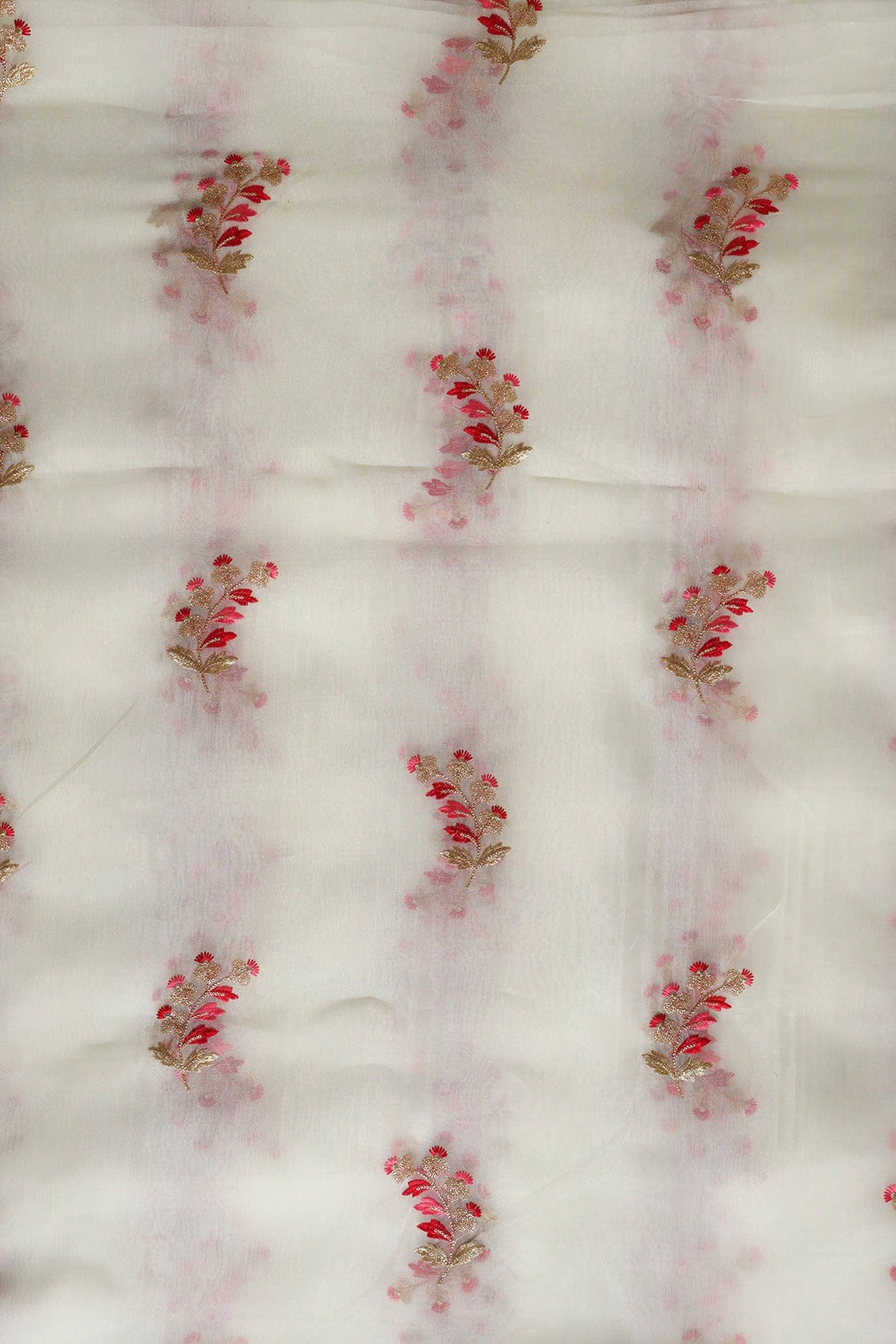 AIzaSyBcstauz-XMPRhEY21AUzeo032pxrXB5Ug - Beautiful Multi Color Leafy Embroidery Work On White Tissue Fabric