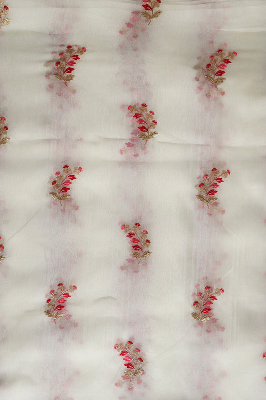 AIzaSyBcstauz-XMPRhEY21AUzeo032pxrXB5Ug - Beautiful Multi Color Leafy Embroidery Work On White Tissue Fabric