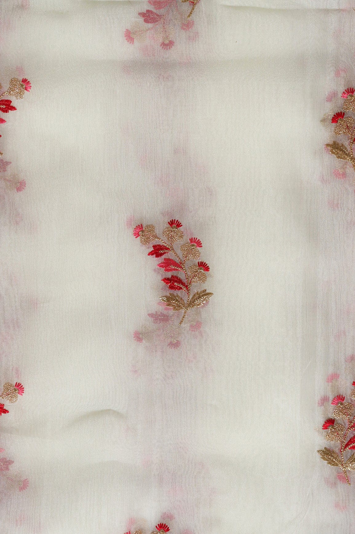 AIzaSyBcstauz-XMPRhEY21AUzeo032pxrXB5Ug - Beautiful Multi Color Leafy Embroidery Work On White Tissue Fabric