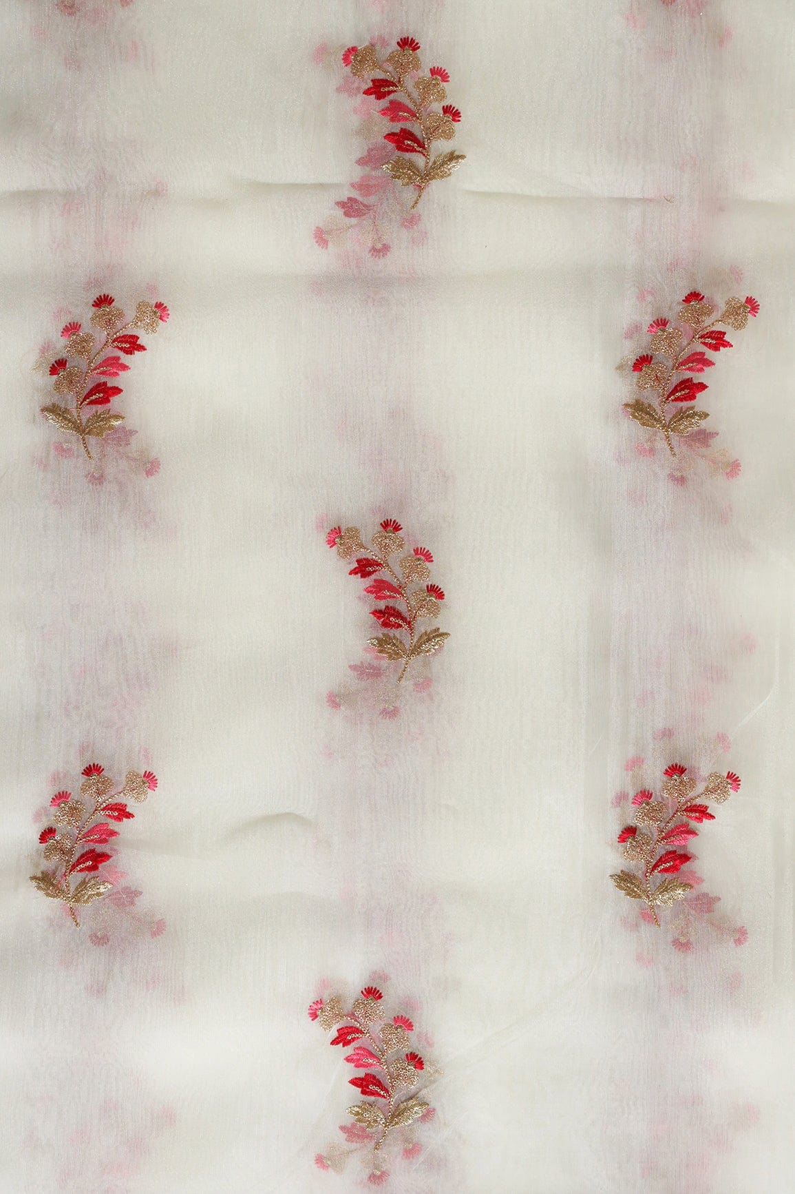 AIzaSyBcstauz-XMPRhEY21AUzeo032pxrXB5Ug - Beautiful Multi Color Leafy Embroidery Work On White Tissue Fabric