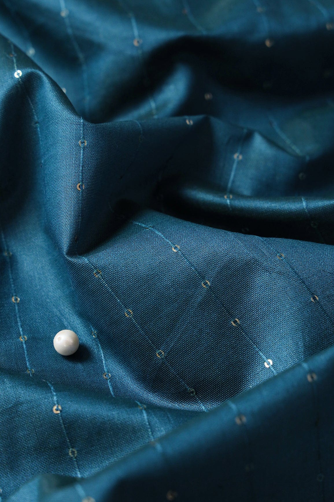 AIzaSyBcstauz-XMPRhEY21AUzeo032pxrXB5Ug - Beautiful Rama Thread With Gold Sequins Stripes Embroidery On Rama Viscose Chanderi Silk Fabric