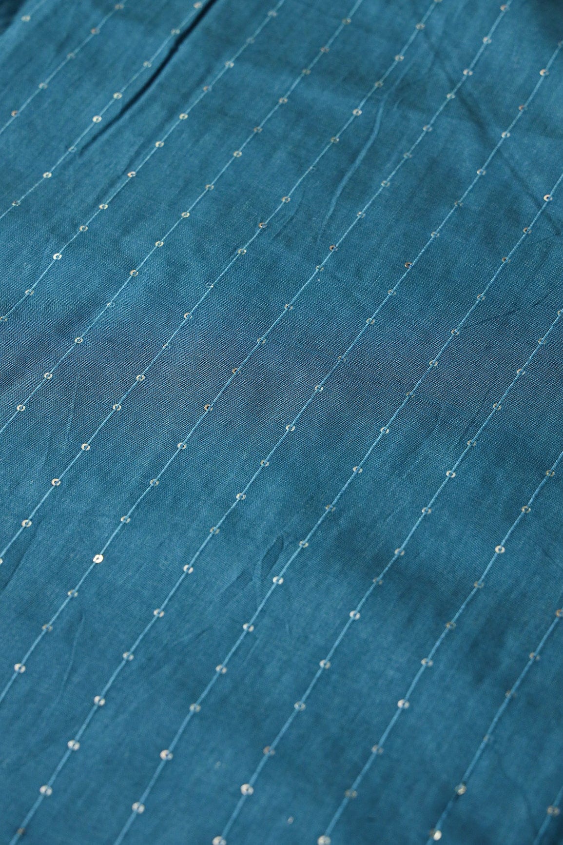 AIzaSyBcstauz-XMPRhEY21AUzeo032pxrXB5Ug - Beautiful Rama Thread With Gold Sequins Stripes Embroidery On Rama Viscose Chanderi Silk Fabric