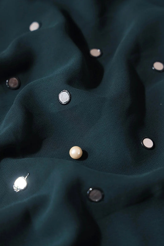 AIzaSyBcstauz-XMPRhEY21AUzeo032pxrXB5Ug - Beautiful Real Mirror Embroidery Work On Forest Green Georgette Fabric