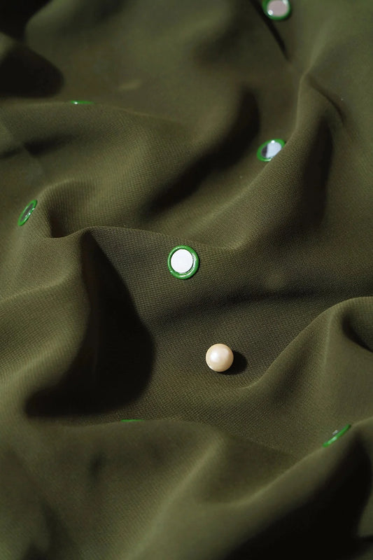 AIzaSyBcstauz-XMPRhEY21AUzeo032pxrXB5Ug - Beautiful Real Mirror Embroidery Work On Dark Olive Georgette Fabric