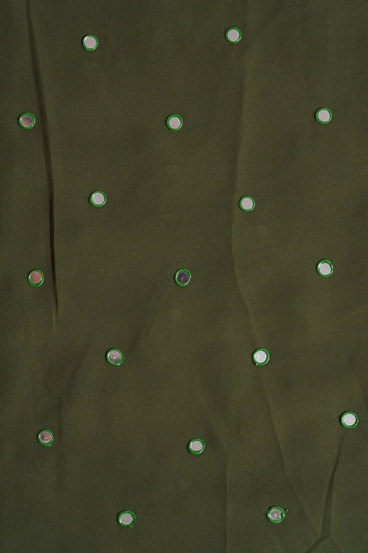 AIzaSyBcstauz-XMPRhEY21AUzeo032pxrXB5Ug - Beautiful Real Mirror Embroidery Work On Dark Olive Georgette Fabric
