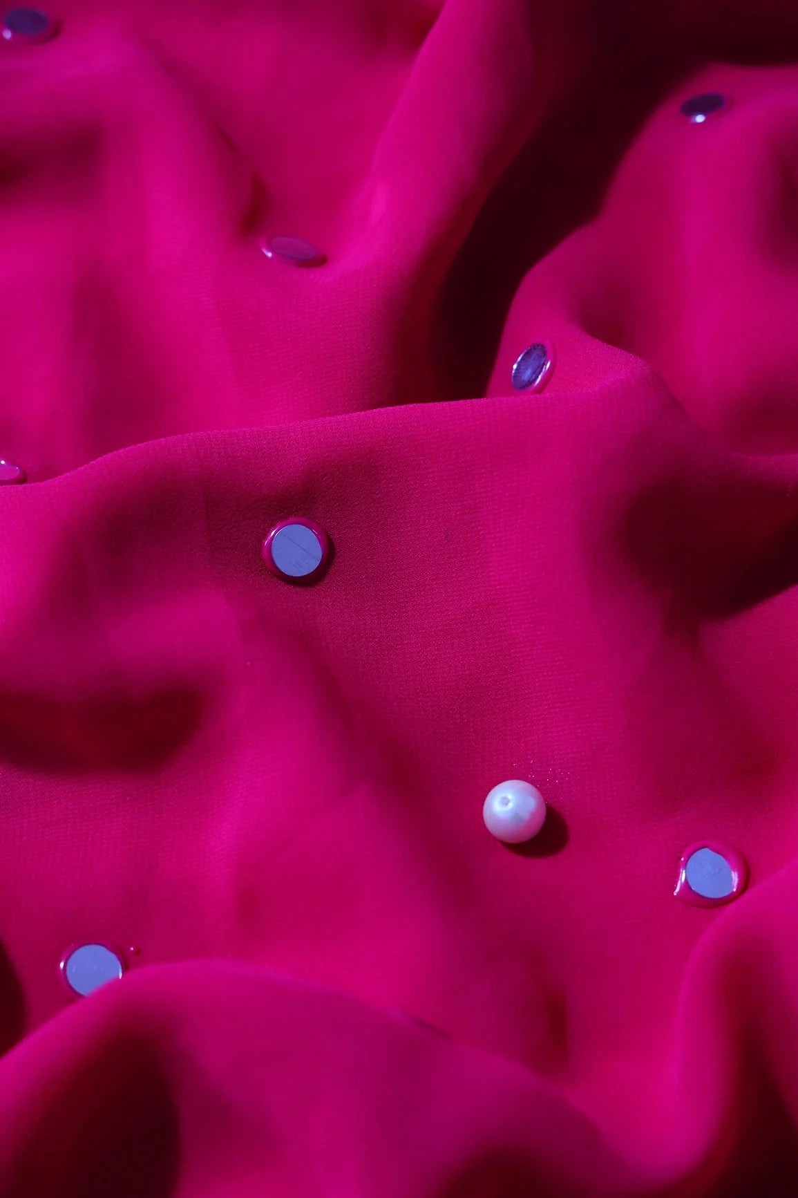 AIzaSyBcstauz-XMPRhEY21AUzeo032pxrXB5Ug - Beautiful Real Mirror Embroidery Work On Fuchsia Georgette Fabric