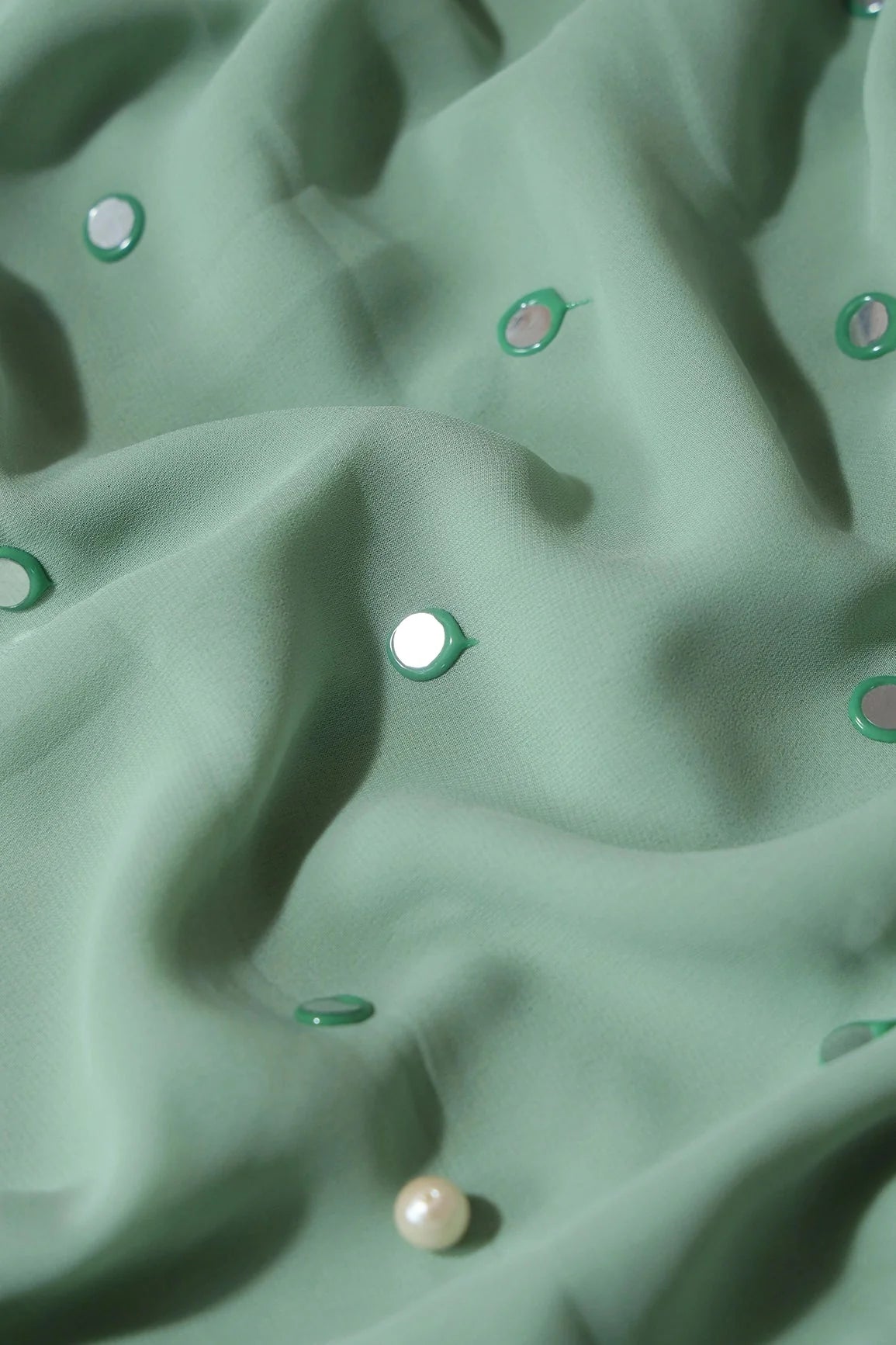 AIzaSyBcstauz-XMPRhEY21AUzeo032pxrXB5Ug - Beautiful Real Mirror Embroidery Work On Light Olive Georgette Fabric