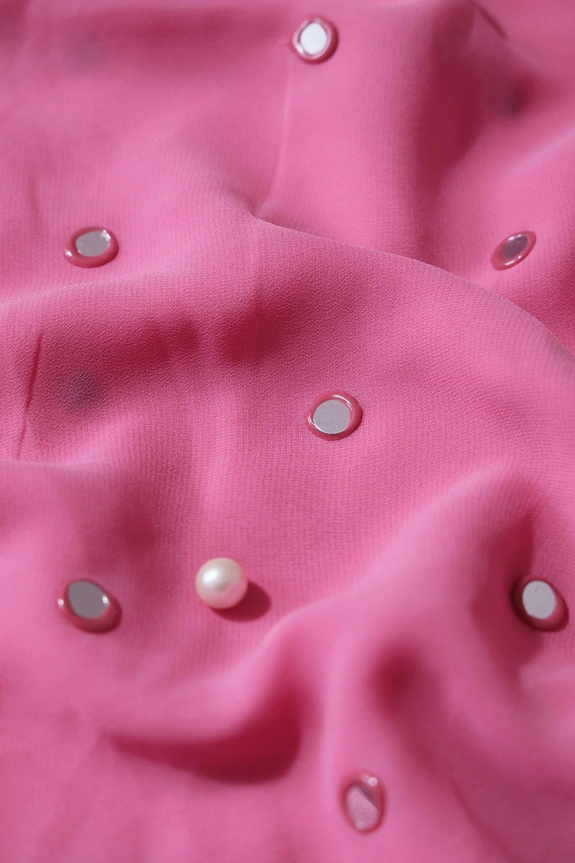 AIzaSyBcstauz-XMPRhEY21AUzeo032pxrXB5Ug - Beautiful Real Mirror Embroidery Work On Pink Georgette Fabric