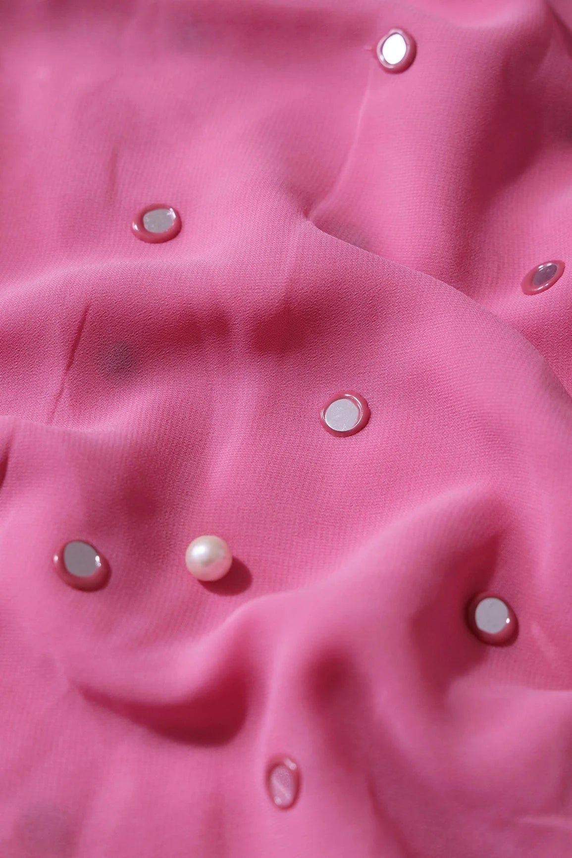 AIzaSyBcstauz-XMPRhEY21AUzeo032pxrXB5Ug - Beautiful Real Mirror Embroidery Work On Pink Georgette Fabric