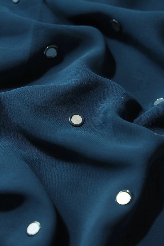 AIzaSyBcstauz-XMPRhEY21AUzeo032pxrXB5Ug - Beautiful Real Mirror Embroidery Work On Prussian Blue Georgette Fabric