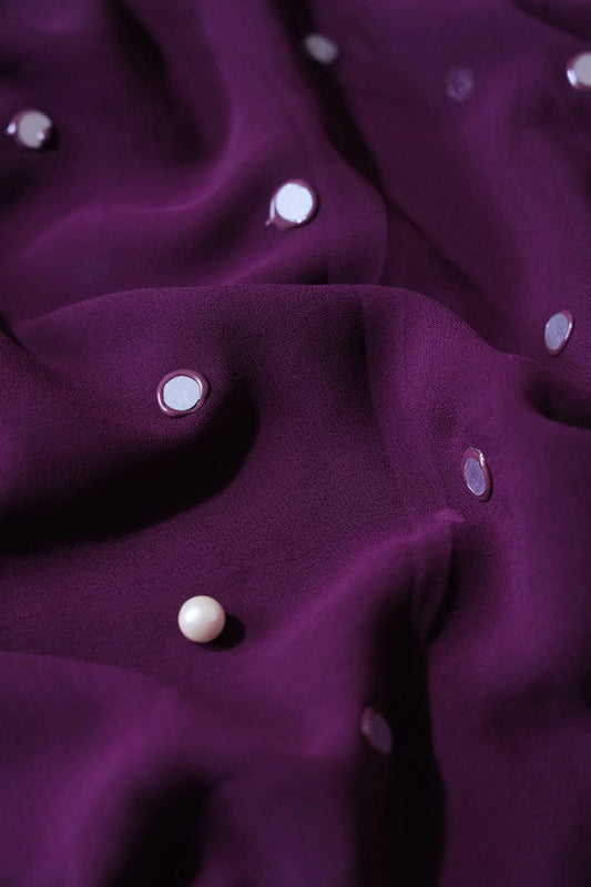 AIzaSyBcstauz-XMPRhEY21AUzeo032pxrXB5Ug - Beautiful Real Mirror Embroidery Work On Dark Purple Georgette Fabric
