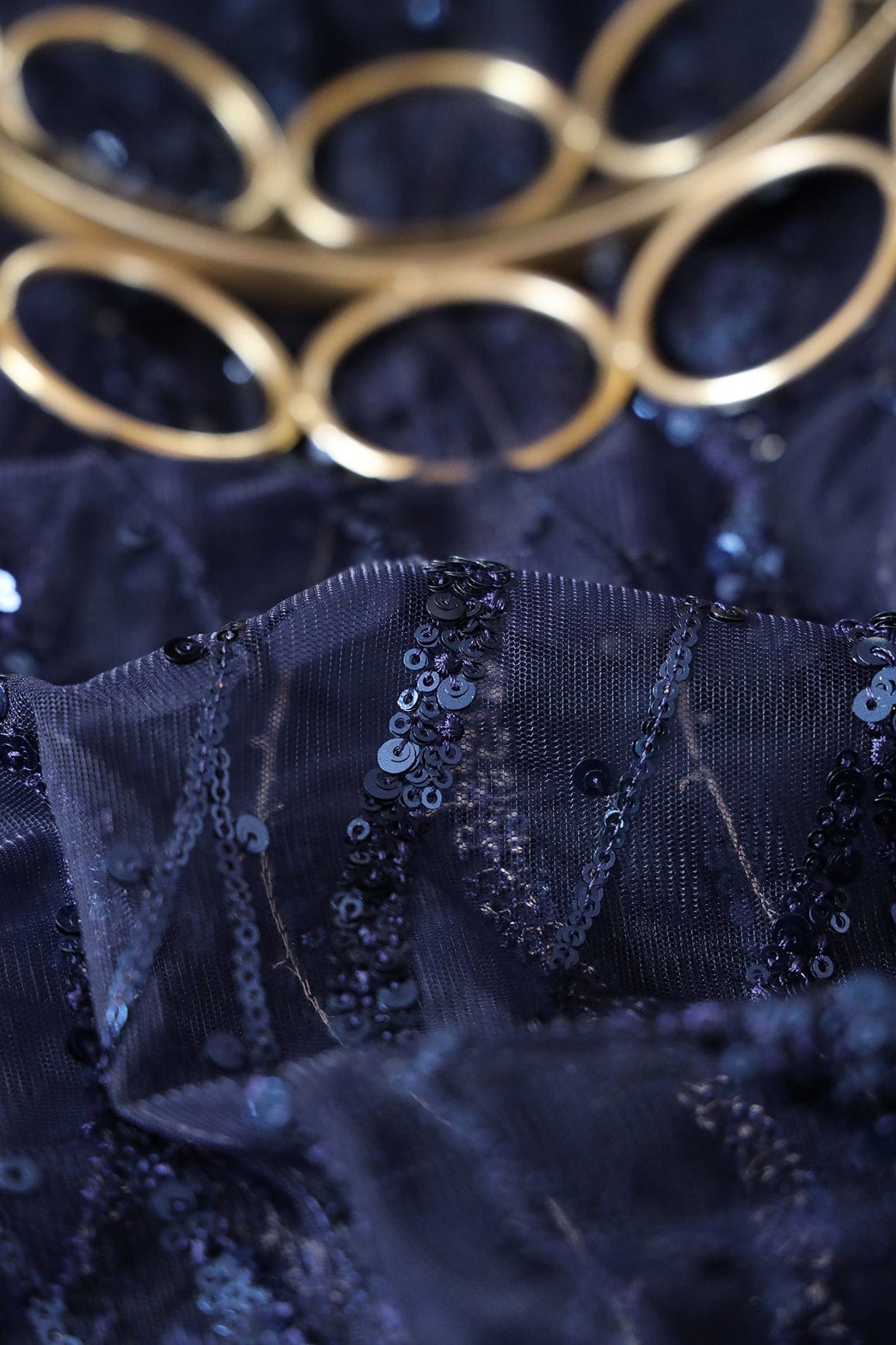 AIzaSyBcstauz-XMPRhEY21AUzeo032pxrXB5Ug - Beautiful Sequins With Blue Thread Wavy Embroidery Work On Navy Blue Soft Net Fabric