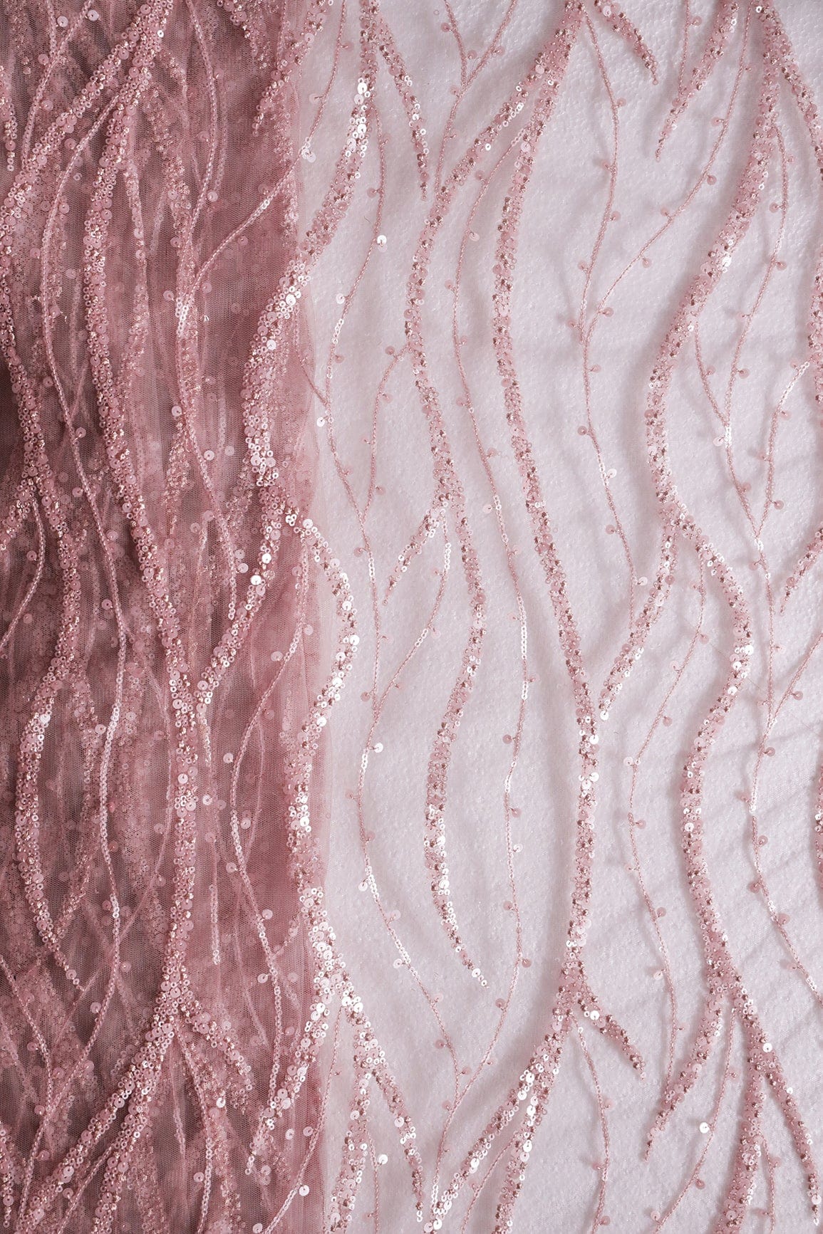 AIzaSyBcstauz-XMPRhEY21AUzeo032pxrXB5Ug - Beautiful Sequins With Mauve Thread Wavy Embroidery Work On Mauve Soft Net Fabric