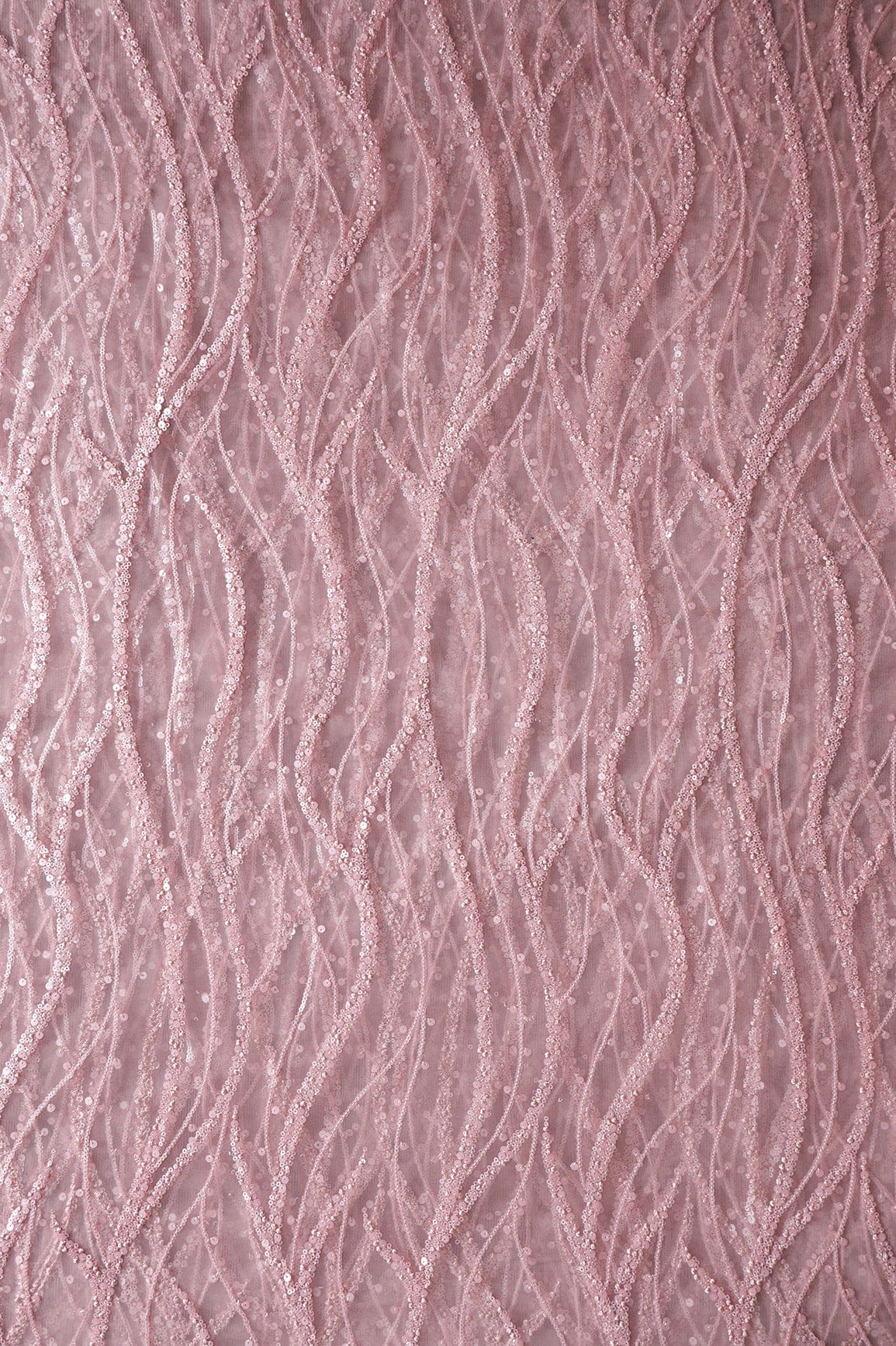 AIzaSyBcstauz-XMPRhEY21AUzeo032pxrXB5Ug - Beautiful Sequins With Mauve Thread Wavy Embroidery Work On Mauve Soft Net Fabric