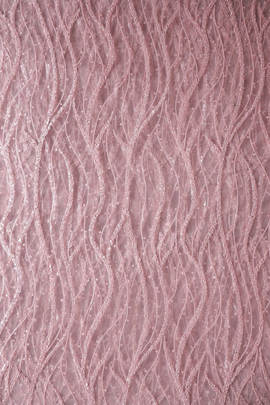 AIzaSyBcstauz-XMPRhEY21AUzeo032pxrXB5Ug - Beautiful Sequins With Mauve Thread Wavy Embroidery Work On Mauve Soft Net Fabric