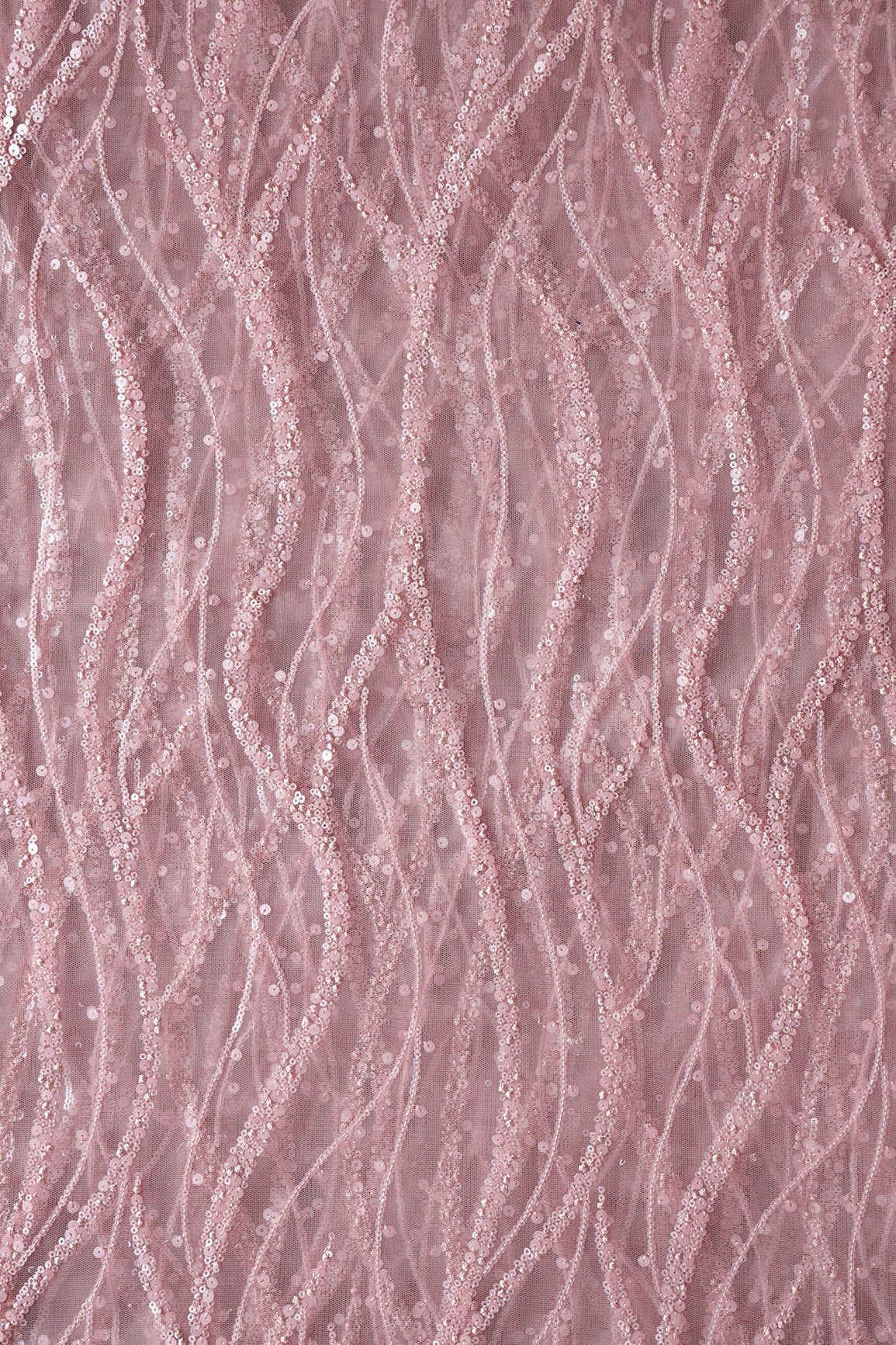 AIzaSyBcstauz-XMPRhEY21AUzeo032pxrXB5Ug - Beautiful Sequins With Mauve Thread Wavy Embroidery Work On Mauve Soft Net Fabric