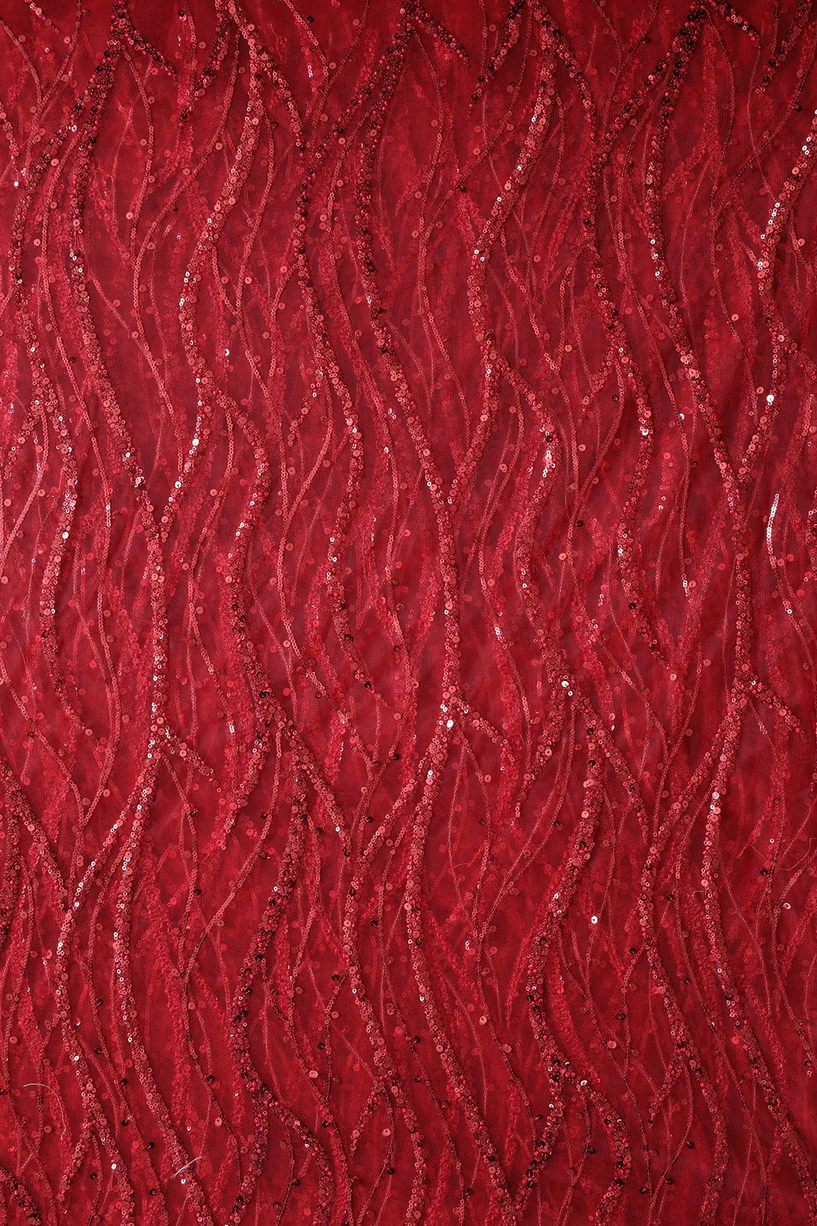 AIzaSyBcstauz-XMPRhEY21AUzeo032pxrXB5Ug - Beautiful Sequins With Red Thread Wavy Embroidery Work On Red Soft Net Fabric