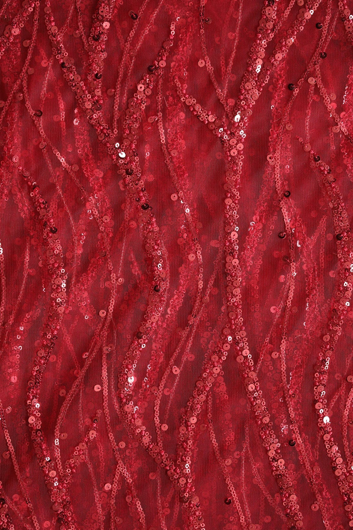 AIzaSyBcstauz-XMPRhEY21AUzeo032pxrXB5Ug - Beautiful Sequins With Red Thread Wavy Embroidery Work On Red Soft Net Fabric