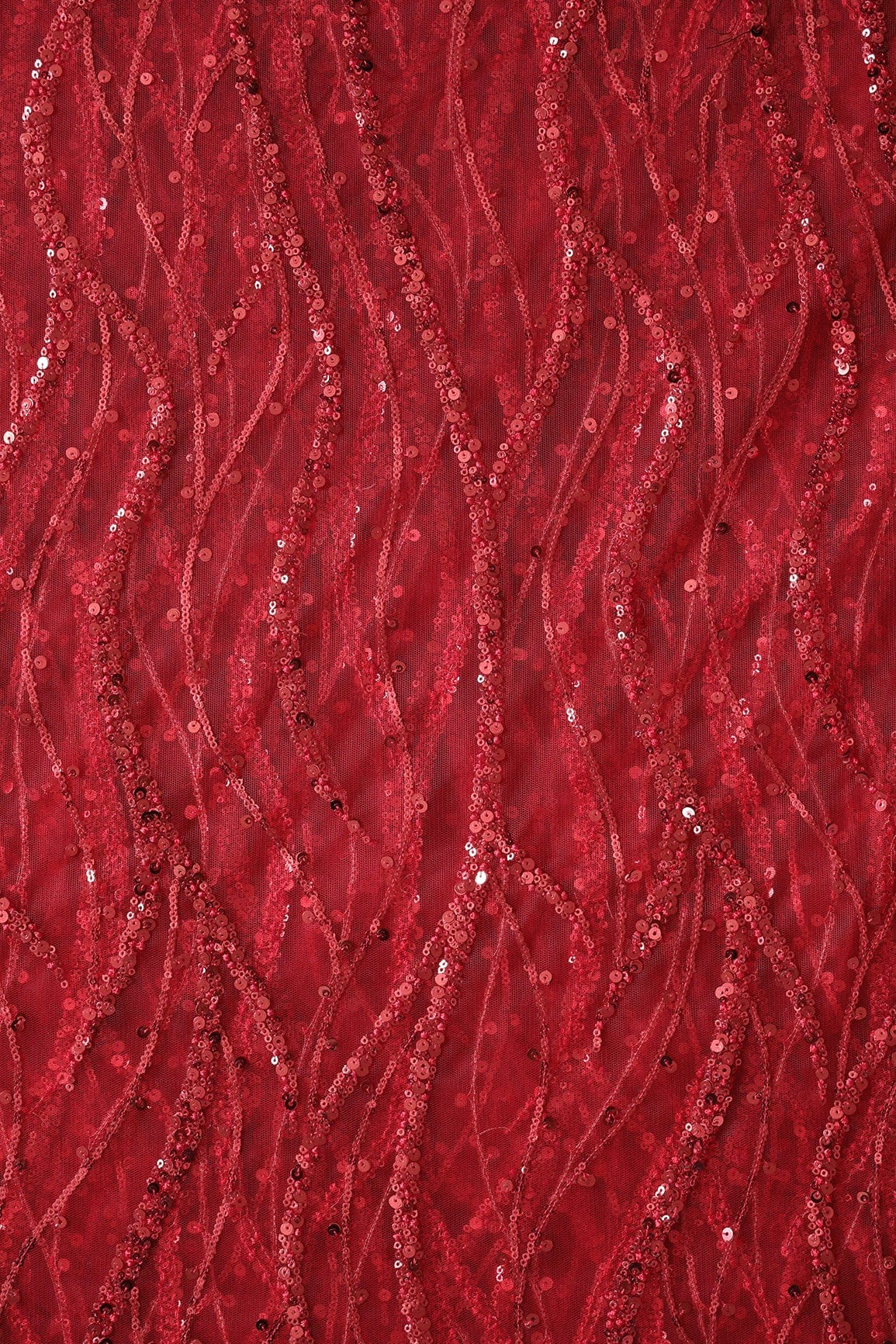 AIzaSyBcstauz-XMPRhEY21AUzeo032pxrXB5Ug - Beautiful Sequins With Red Thread Wavy Embroidery Work On Red Soft Net Fabric