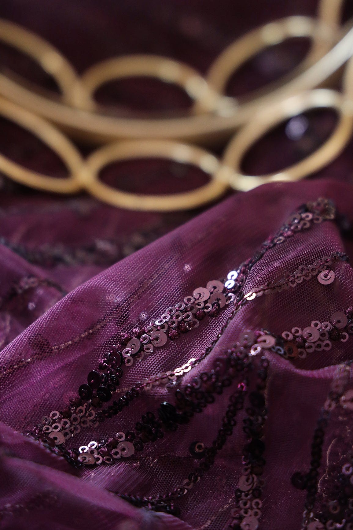 AIzaSyBcstauz-XMPRhEY21AUzeo032pxrXB5Ug - Beautiful Sequins With Wine Thread Wavy Embroidery Work On Wine Soft Net Fabric