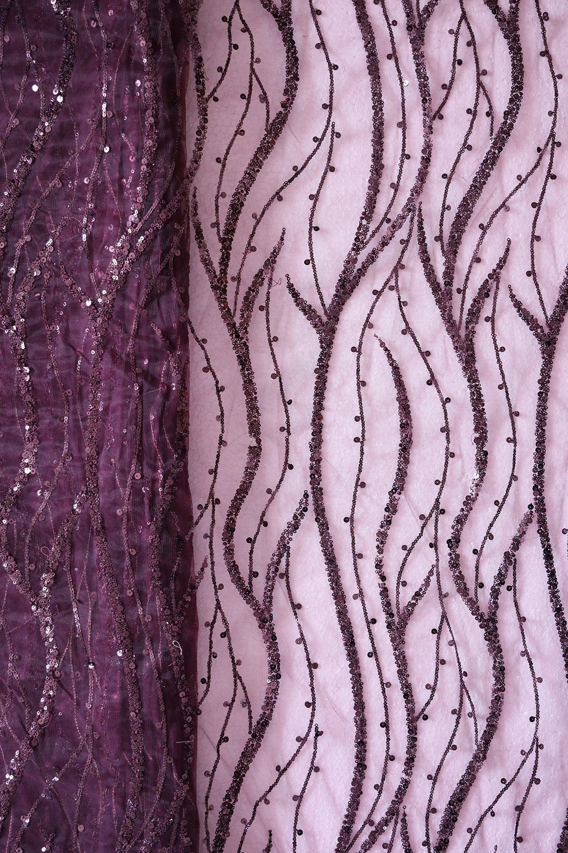 AIzaSyBcstauz-XMPRhEY21AUzeo032pxrXB5Ug - Beautiful Sequins With Wine Thread Wavy Embroidery Work On Wine Soft Net Fabric