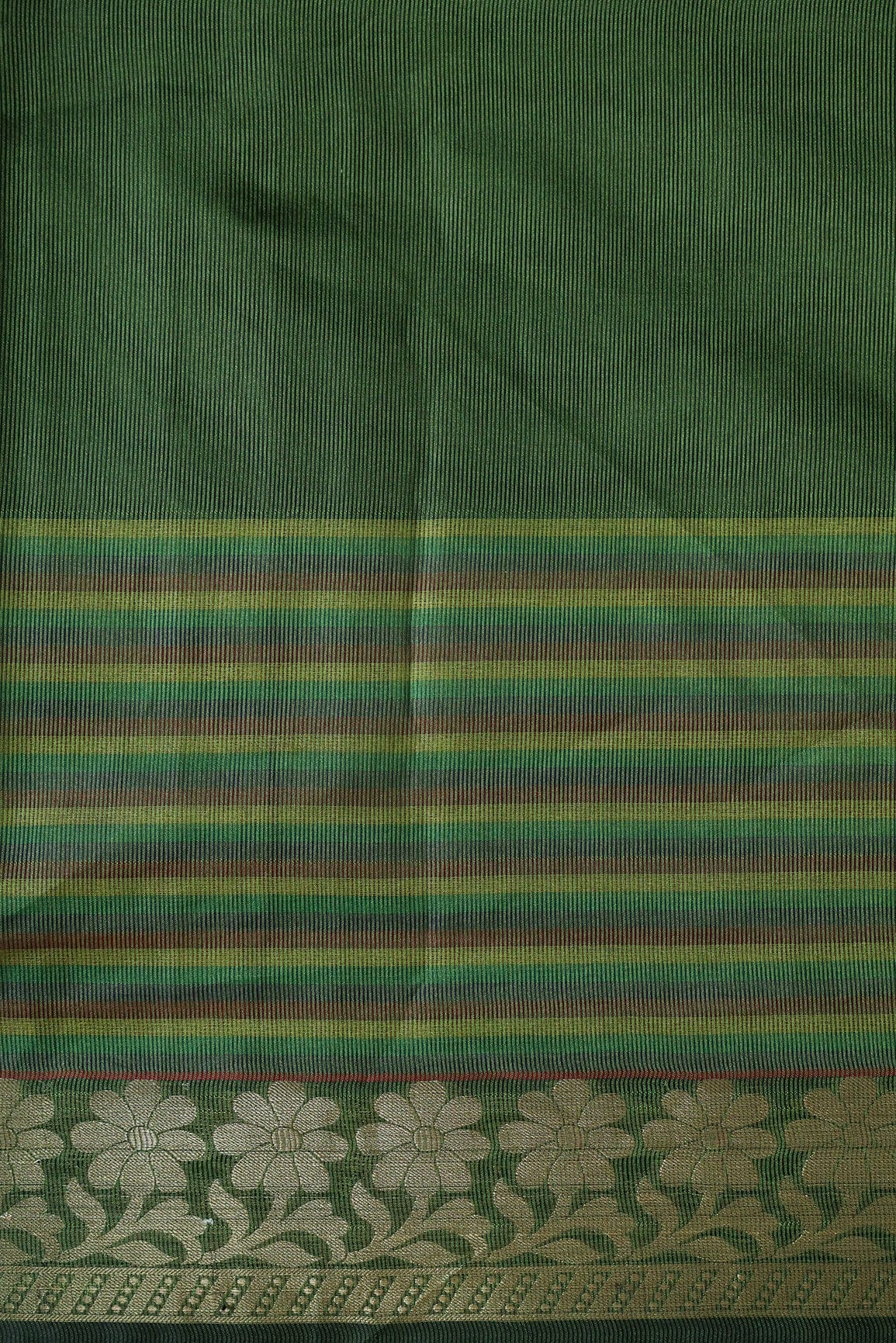 AIzaSyBcstauz-XMPRhEY21AUzeo032pxrXB5Ug - Beautiful Stripes With Floral Zari Jacquard Border Dark Olive Organza Fabric