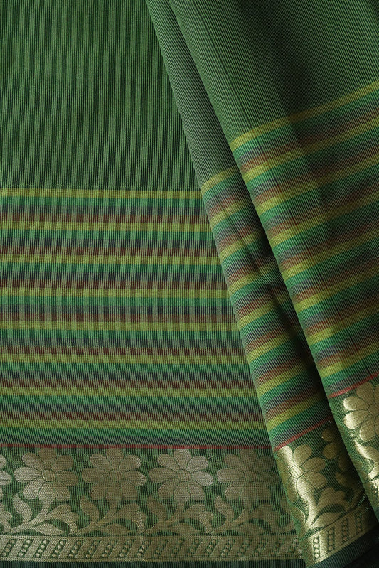 AIzaSyBcstauz-XMPRhEY21AUzeo032pxrXB5Ug - Beautiful Stripes With Floral Zari Jacquard Border Dark Olive Organza Fabric