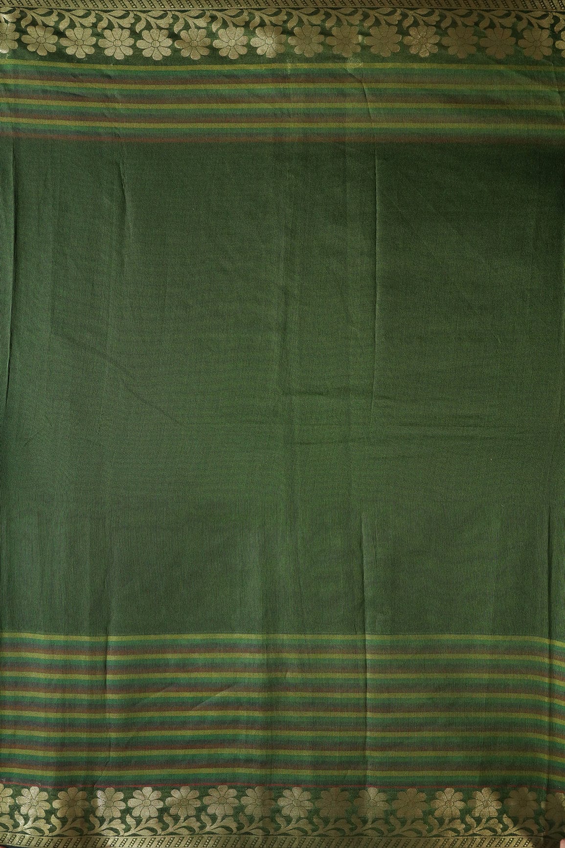 AIzaSyBcstauz-XMPRhEY21AUzeo032pxrXB5Ug - Beautiful Stripes With Floral Zari Jacquard Border Dark Olive Organza Fabric