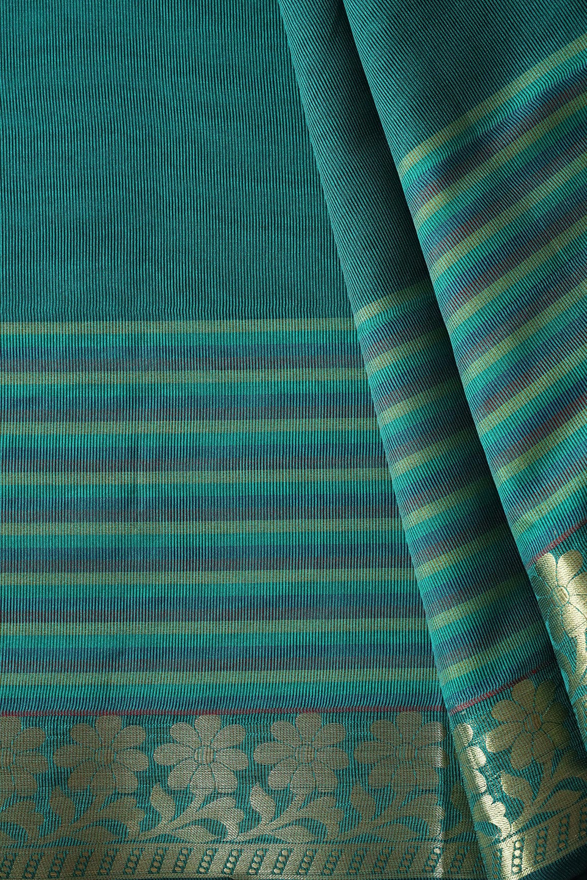 AIzaSyBcstauz-XMPRhEY21AUzeo032pxrXB5Ug - Beautiful Stripes With Floral Zari Jacquard Border Turquoise Organza Fabric