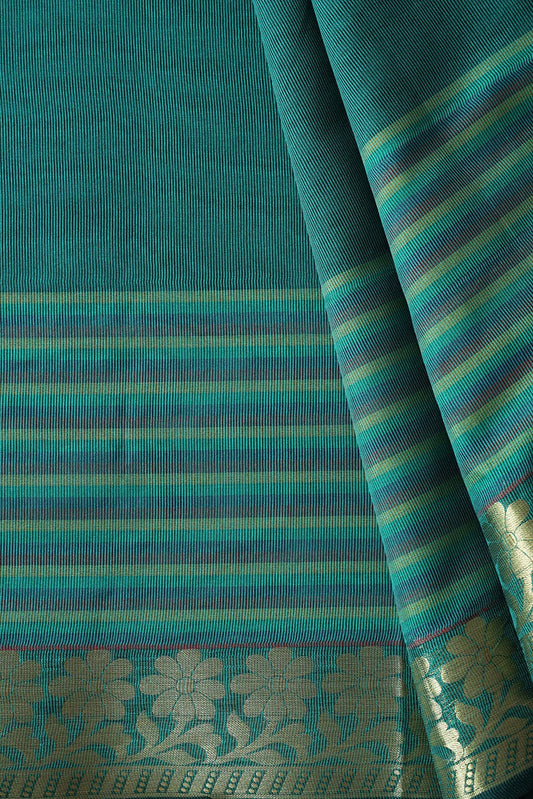AIzaSyBcstauz-XMPRhEY21AUzeo032pxrXB5Ug - Beautiful Stripes With Floral Zari Jacquard Border Turquoise Organza Fabric