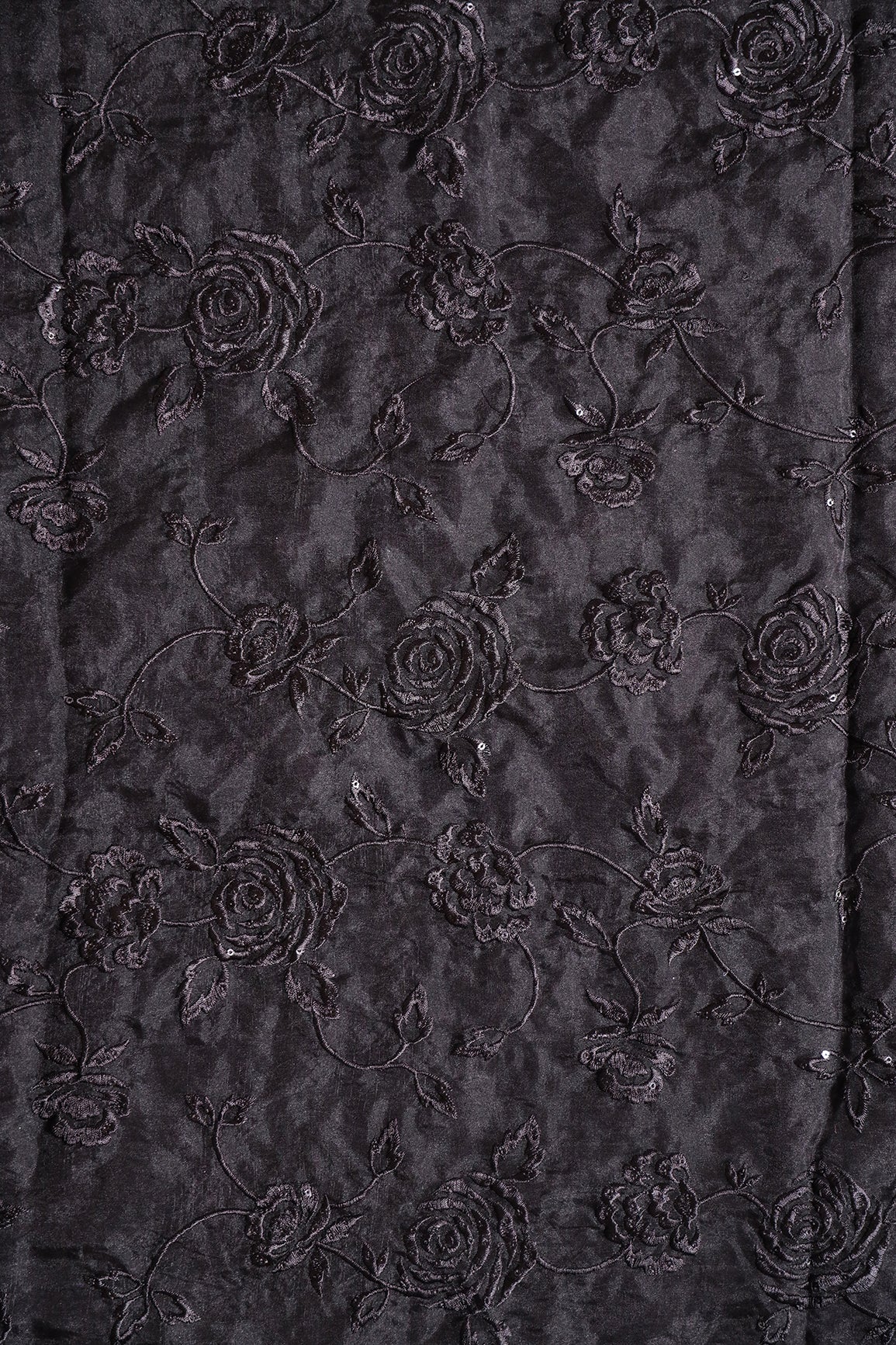 AIzaSyBcstauz-XMPRhEY21AUzeo032pxrXB5Ug - Beautiful Water Sequins With Thread Floral Embroidery On Black Organza Fabric