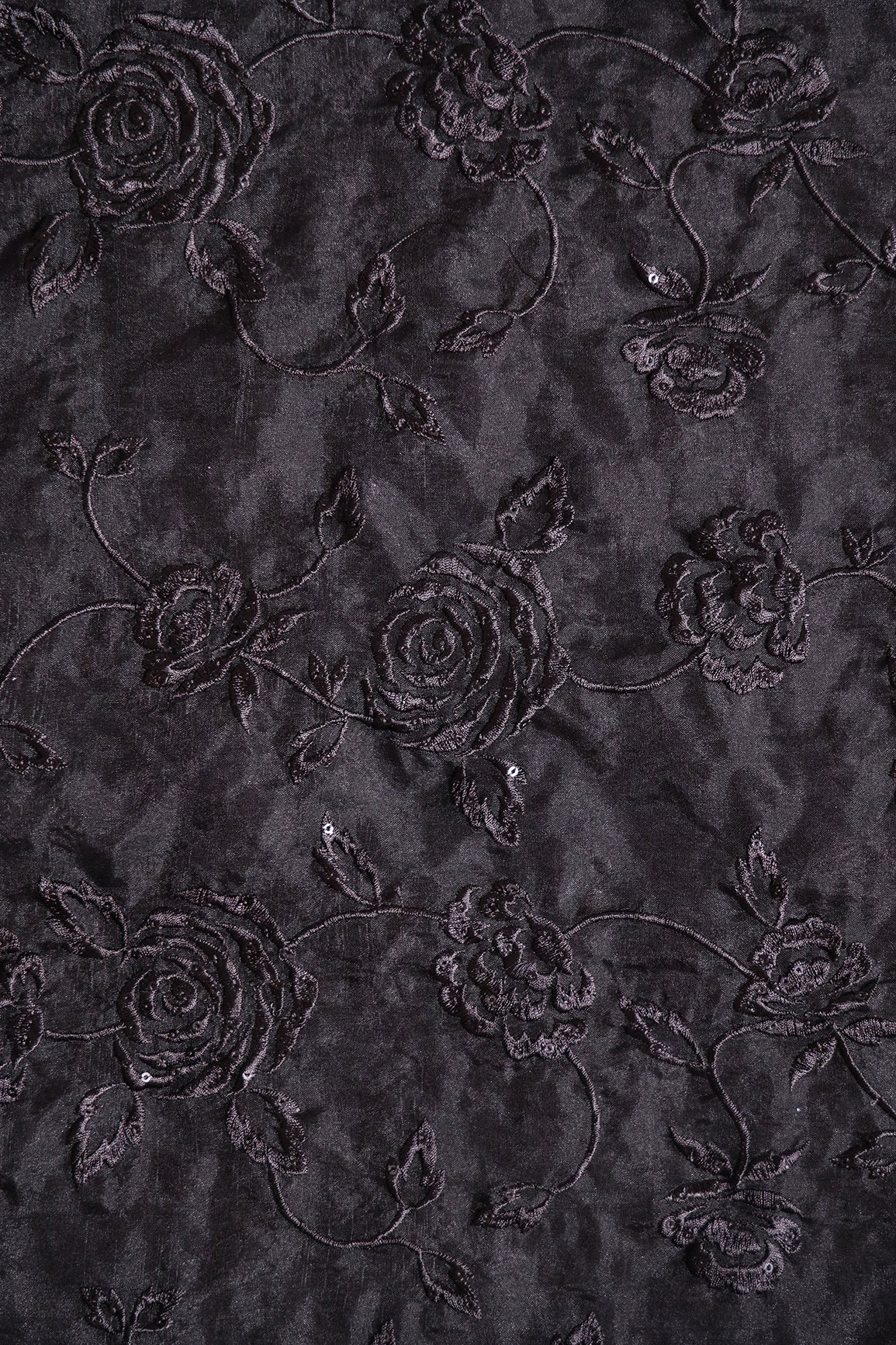 AIzaSyBcstauz-XMPRhEY21AUzeo032pxrXB5Ug - Beautiful Water Sequins With Thread Floral Embroidery On Black Organza Fabric