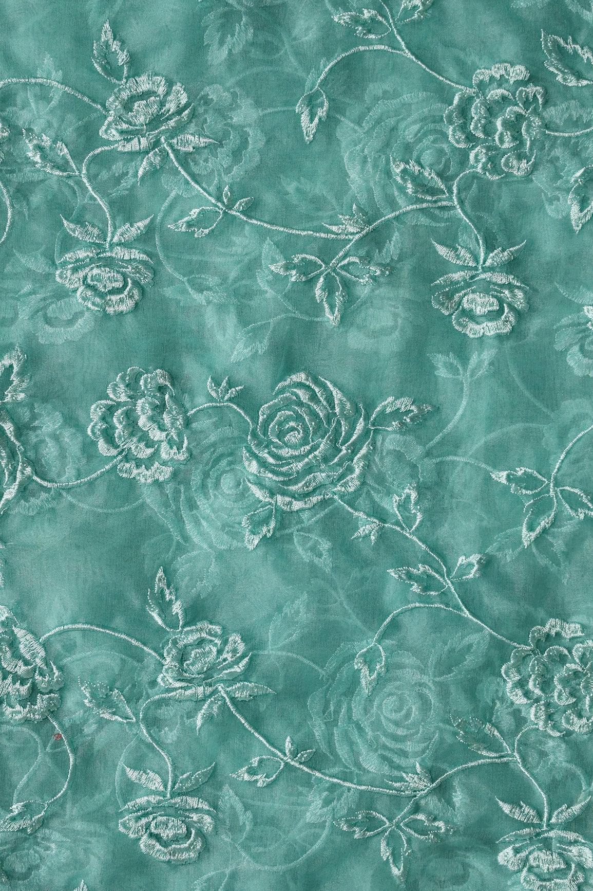 AIzaSyBcstauz-XMPRhEY21AUzeo032pxrXB5Ug - Beautiful Water Sequins With Thread Floral Embroidery On Teal Organza Fabric