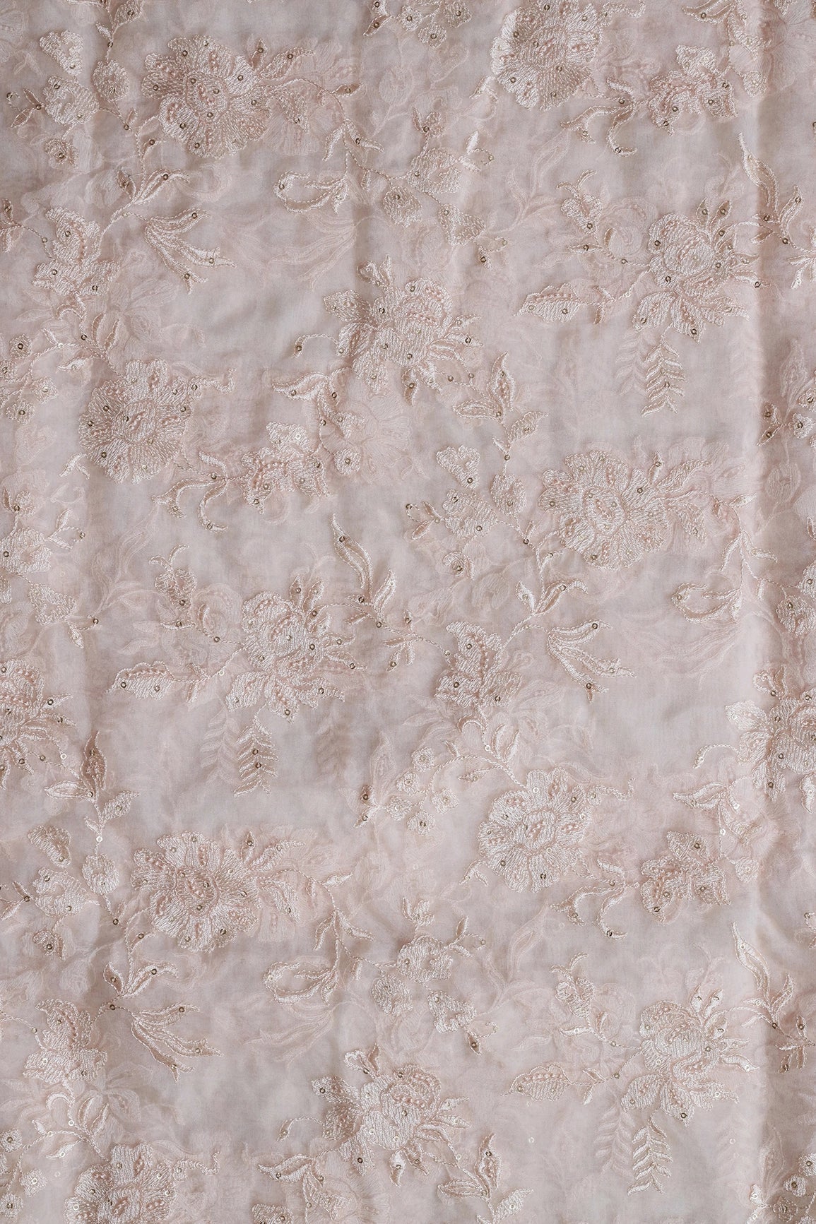 AIzaSyBcstauz-XMPRhEY21AUzeo032pxrXB5Ug - Beautiful White Thread With Sequins Floral Embroidery Work On White Organza Fabric