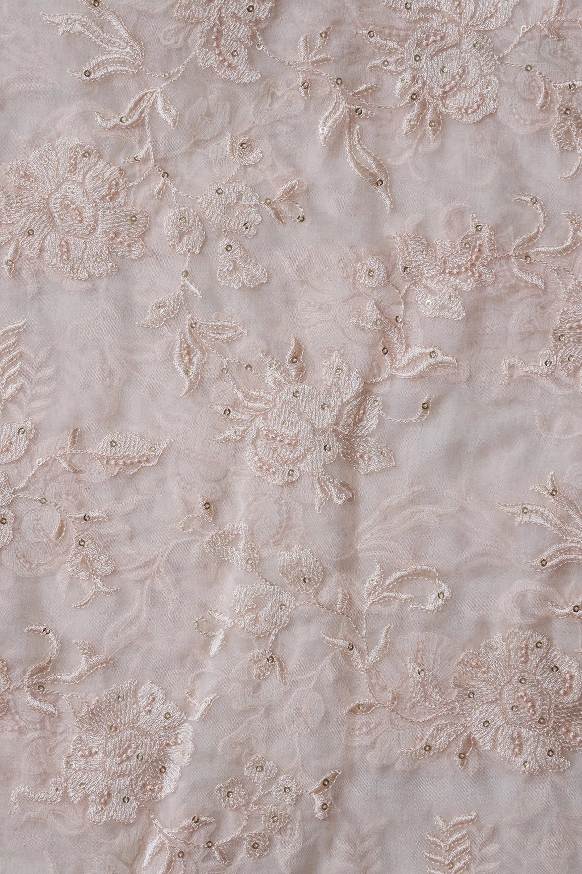 AIzaSyBcstauz-XMPRhEY21AUzeo032pxrXB5Ug - Beautiful White Thread With Sequins Floral Embroidery Work On White Organza Fabric