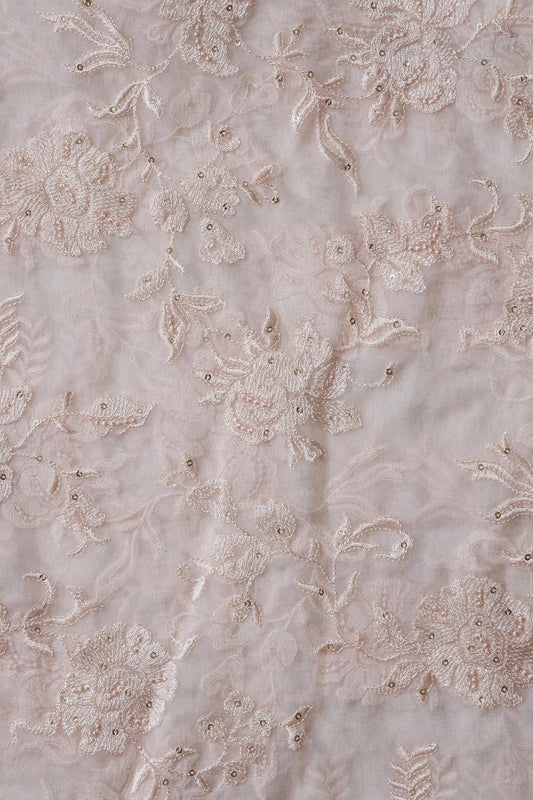 AIzaSyBcstauz-XMPRhEY21AUzeo032pxrXB5Ug - Beautiful White Thread With Sequins Floral Embroidery Work On White Organza Fabric