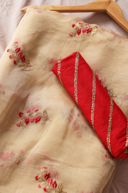 AIzaSyBcstauz-XMPRhEY21AUzeo032pxrXB5Ug - Beige And Red Saree set (2 Piece)