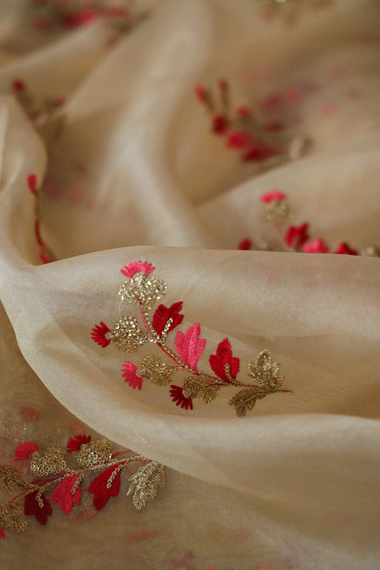 AIzaSyBcstauz-XMPRhEY21AUzeo032pxrXB5Ug - Beige and Red Unstitched Lehenga Set Fabric (3 Piece)