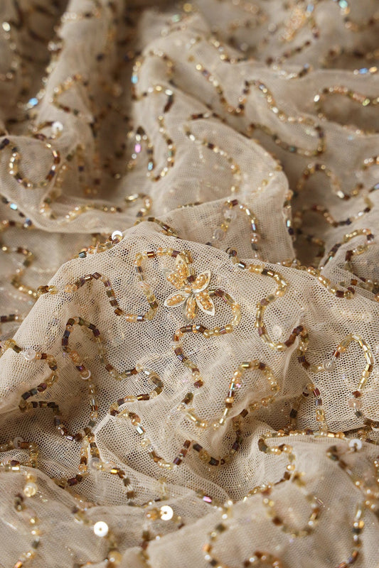 AIzaSyBcstauz-XMPRhEY21AUzeo032pxrXB5Ug - Beige Beads Abstract Handwork Embroidery On Soft Net Fabric