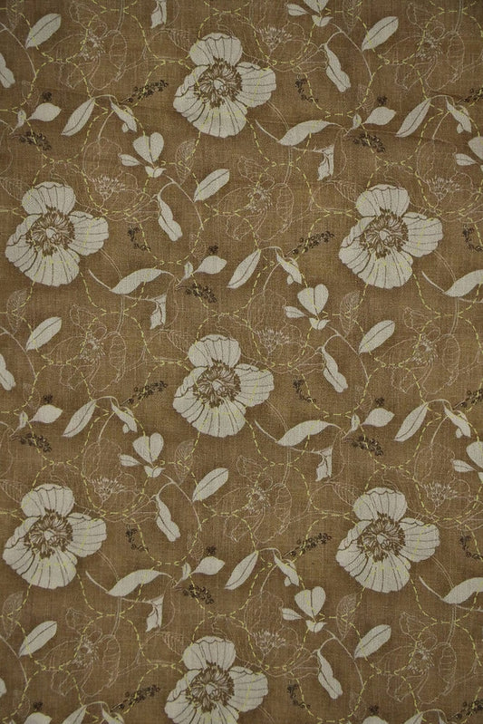 AIzaSyBcstauz-XMPRhEY21AUzeo032pxrXB5Ug - Beige Floral Digital Print on Tussar Satin Fabric
