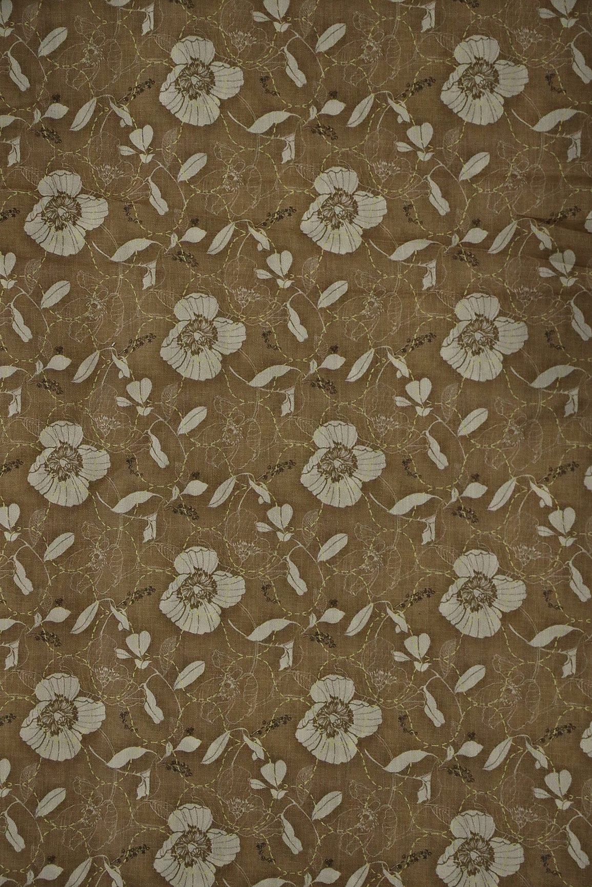 AIzaSyBcstauz-XMPRhEY21AUzeo032pxrXB5Ug - Beige Floral Digital Print on Tussar Satin Fabric