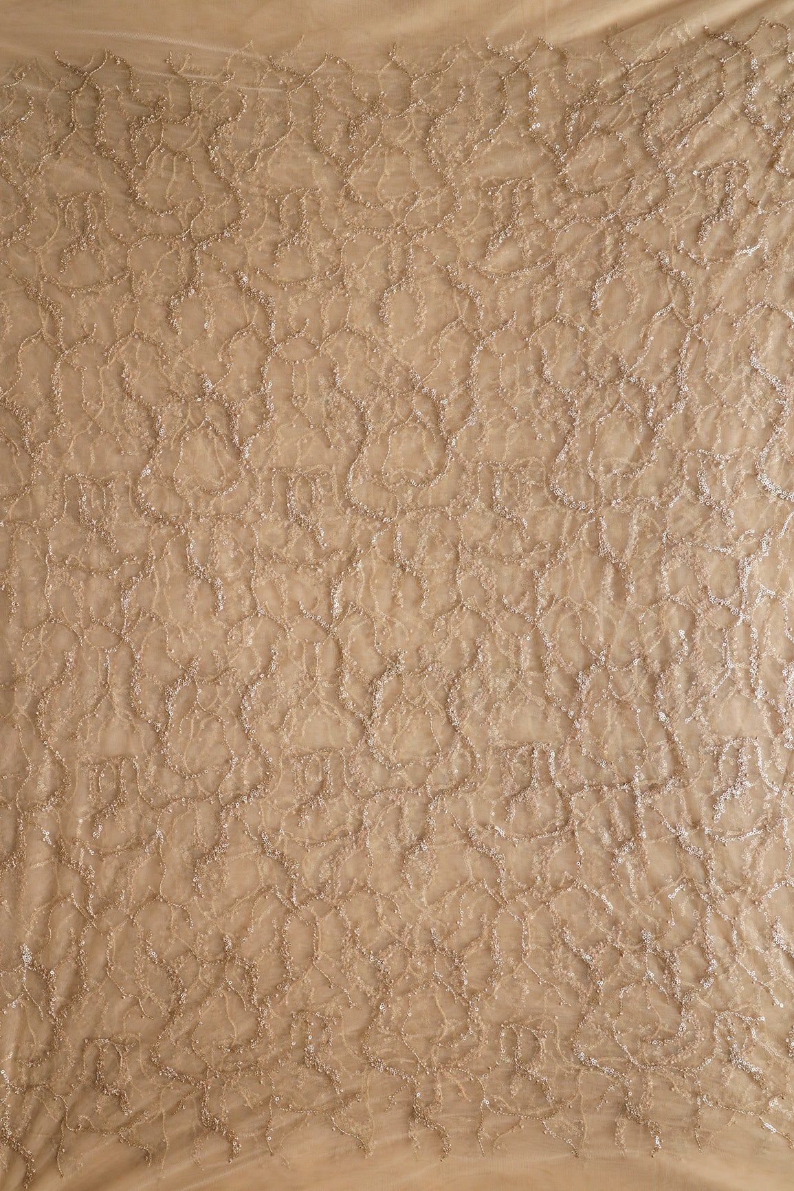 AIzaSyBcstauz-XMPRhEY21AUzeo032pxrXB5Ug - Beige Thread With Gold Glitter Sequins Abstract Embroidery On Beige Soft Net Fabric