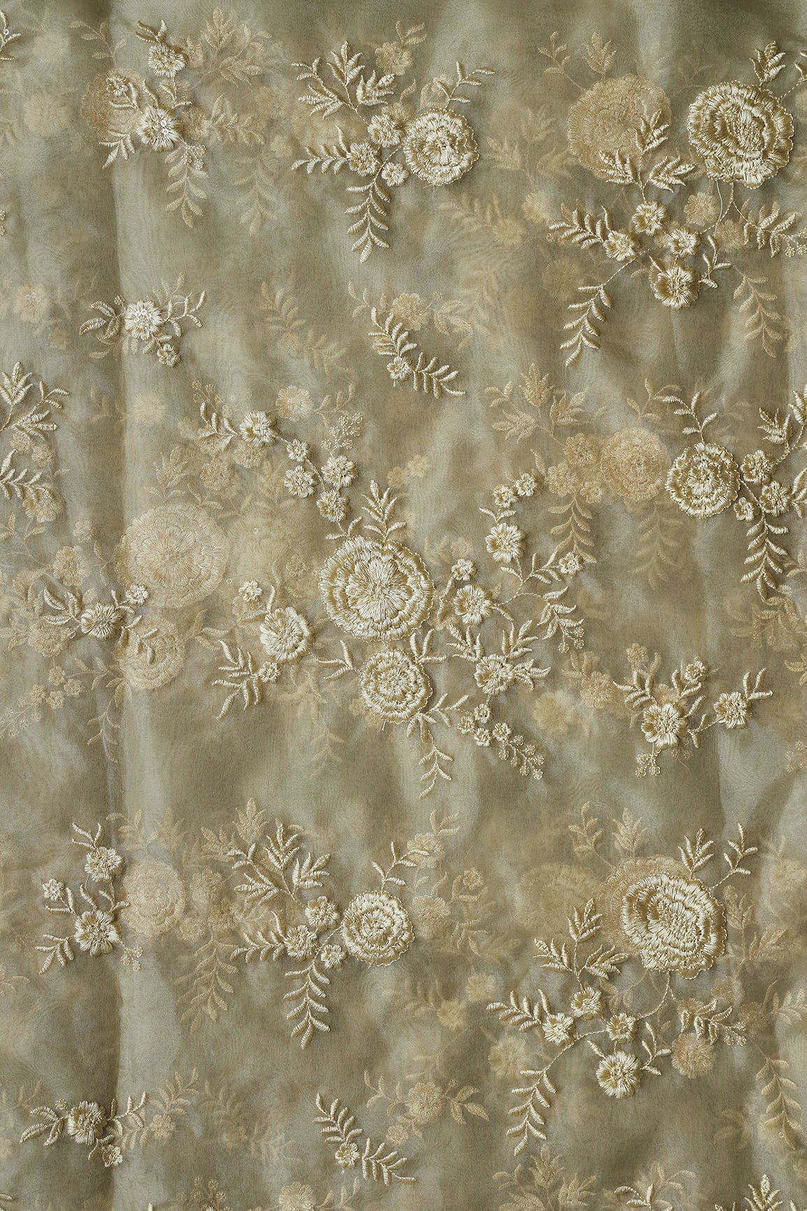 AIzaSyBcstauz-XMPRhEY21AUzeo032pxrXB5Ug - Beige Thread With Water Sequins Floral Embroidery Work On Beige Organza Fabric