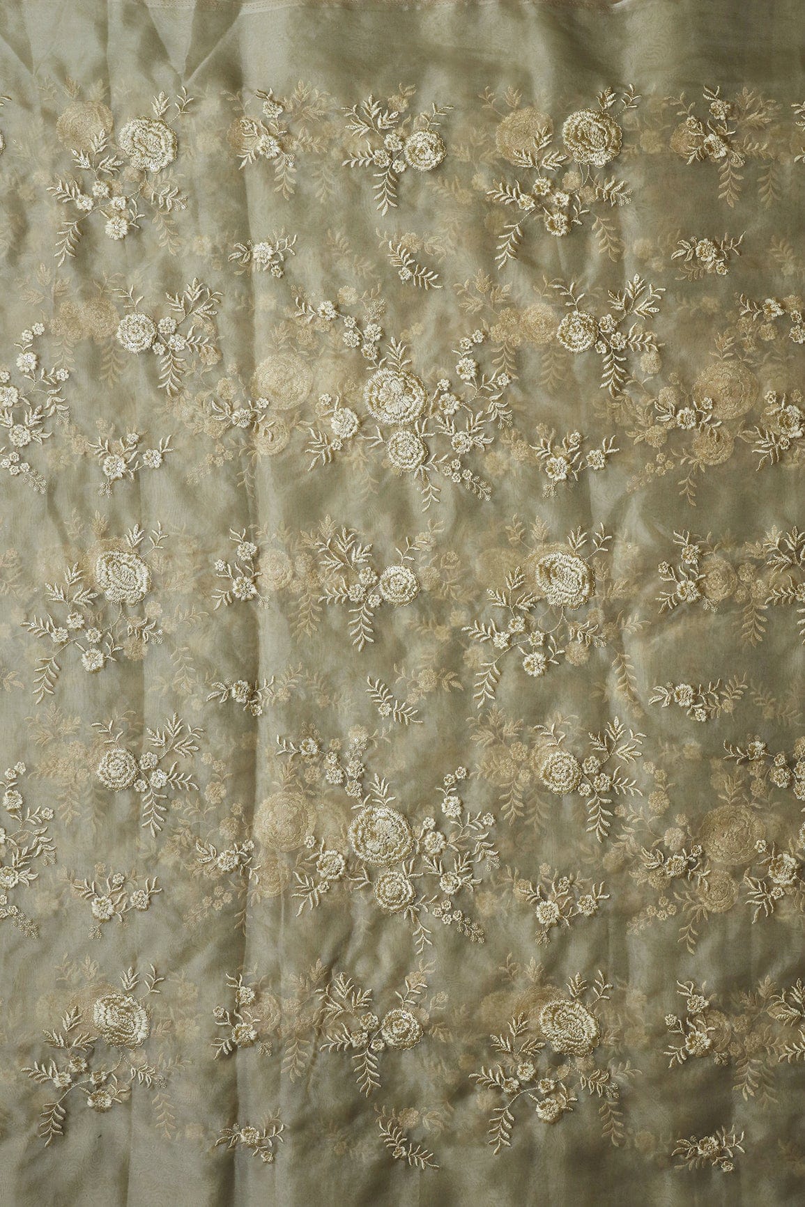AIzaSyBcstauz-XMPRhEY21AUzeo032pxrXB5Ug - Beige Thread With Water Sequins Floral Embroidery Work On Beige Organza Fabric