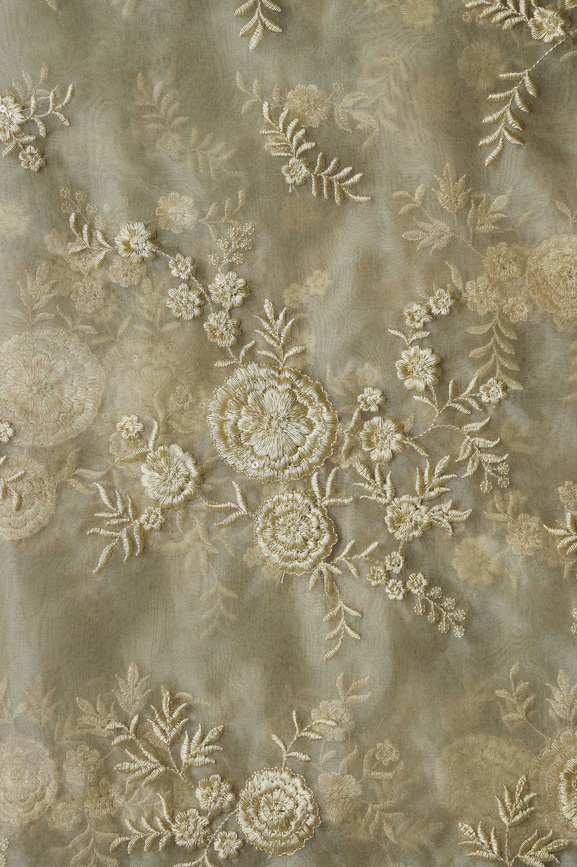 AIzaSyBcstauz-XMPRhEY21AUzeo032pxrXB5Ug - Beige Thread With Water Sequins Floral Embroidery Work On Beige Organza Fabric